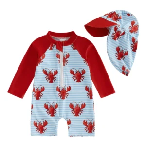 2Pcs Rash Guard Swimwear and Sun Hat
